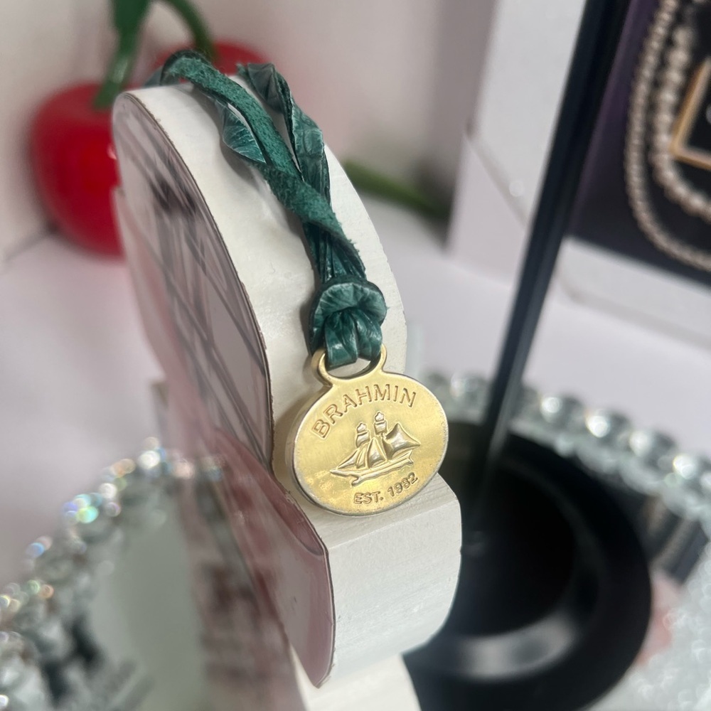 Brahmin Green and Gold Charm bag tag or charm